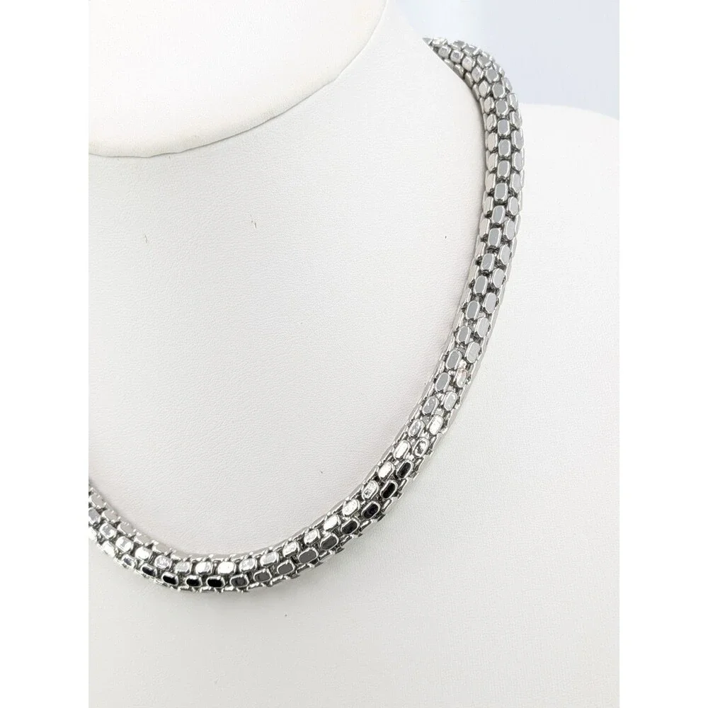 Banana Republic Silver Tone Chunky Chain Rhinestone Collar Necklace 122g 9.0mm